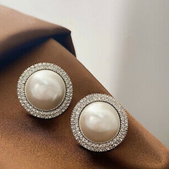 925 Silver Stud Earrings Pearl Jewelry A Pair/set - Picture 3 of 5